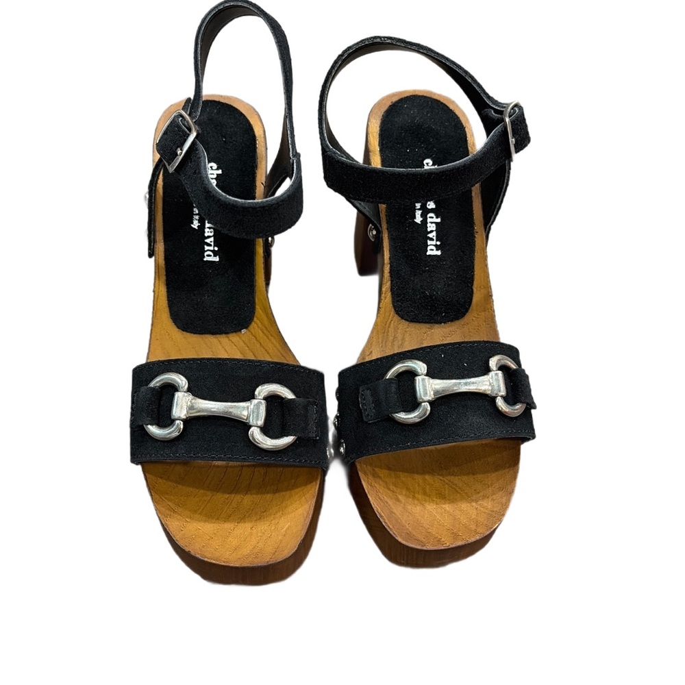 Charles David Black Sandals with Silver Buckles
